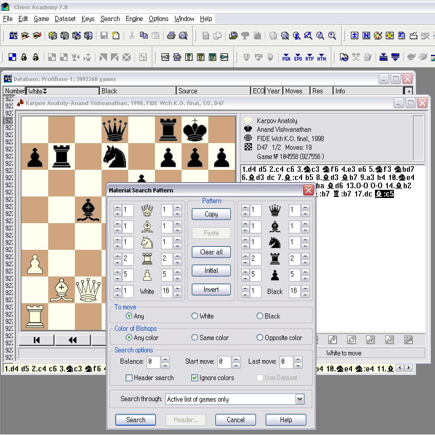 Search by material in the database