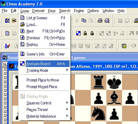Tutorial examples 21 analysis board menu