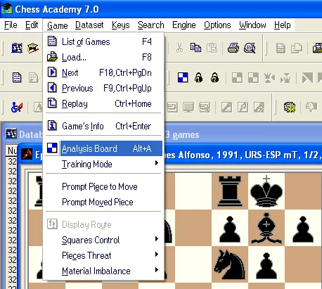 Tutorial examples 21 analysis board menu
