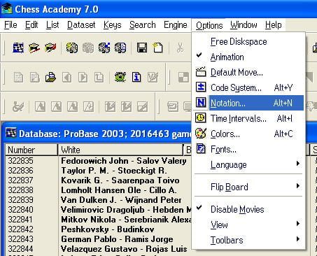 chess notation options menu