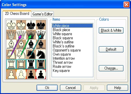 Program options 30 color settings 2d board
