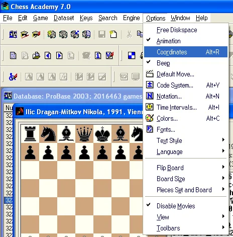 Program options 37 coordinates options menu