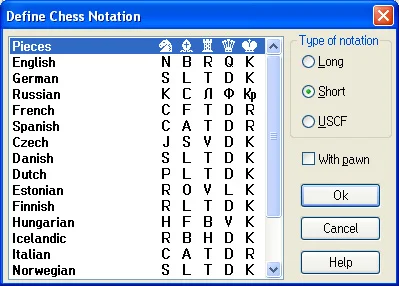 Program options 14 define chess notation dialog window