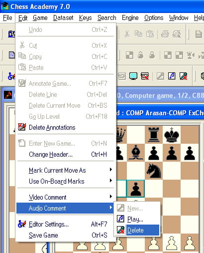 delete audio comment menu