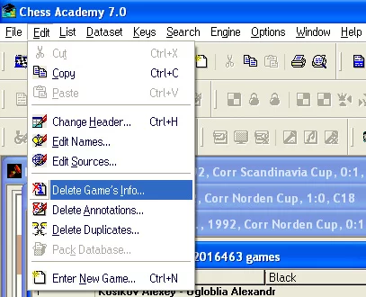 Database program 28 delete game info edit menu