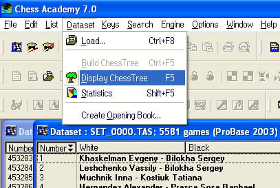 display chess tree dataset menu