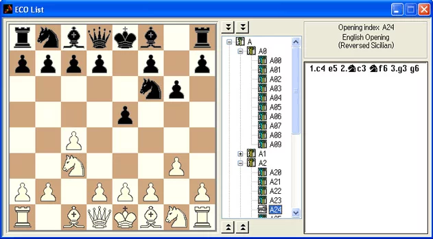 Keys in Chess Academy database program 15 eco list