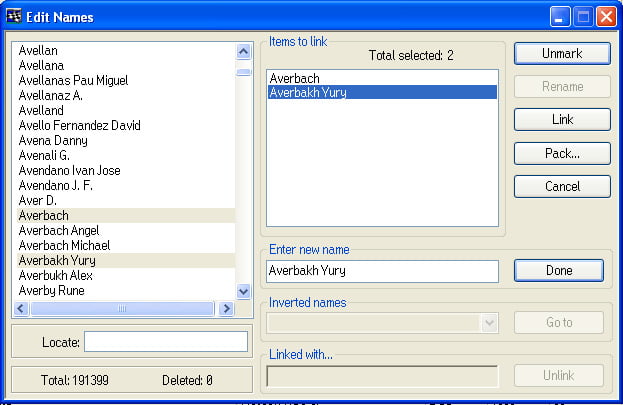 edit names dialog window