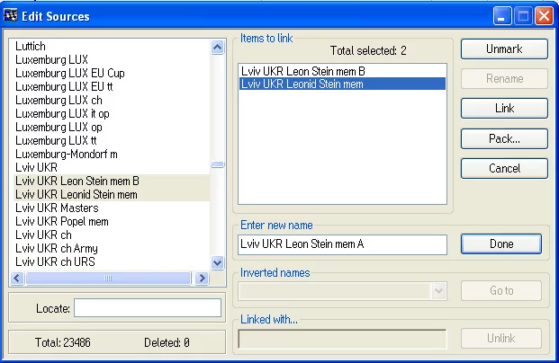 Database program 14 edit sources dialog window
