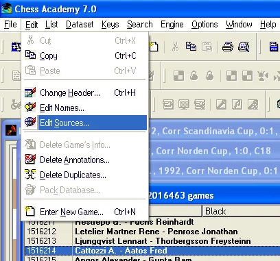 Database program 13 edit sources menu