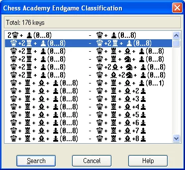 Keys in Chess Academy database program 37 endgame classification
