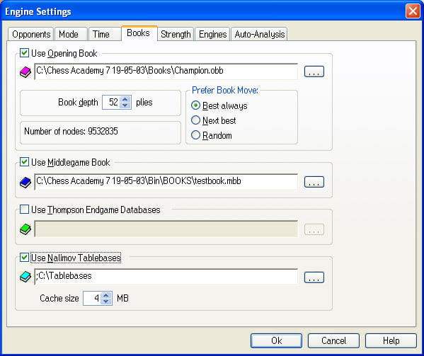 engine settings dialog window