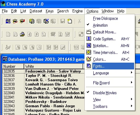 Program options 49 fonts options menu