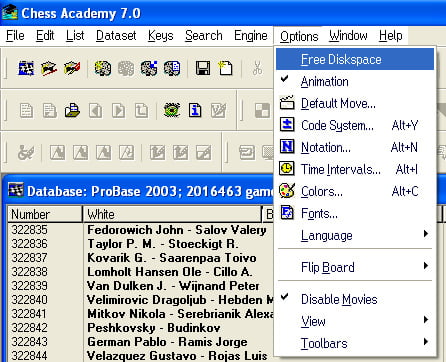 free diskspace options menu