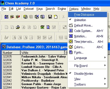 Program options 15 free diskspace options menu