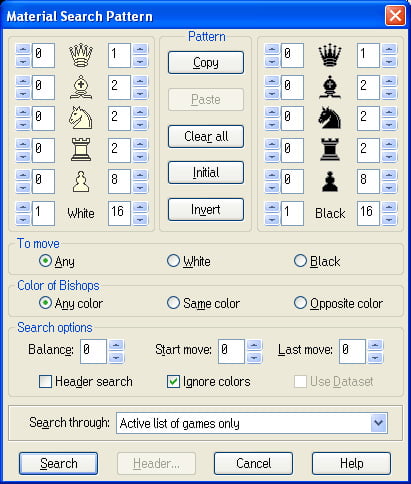 Search options 21 material search pattern dialog window