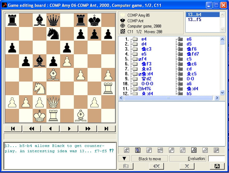 Viewing chess games 8 move record window