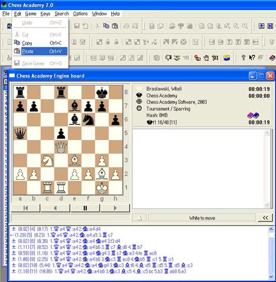 Chess Engine 9 paste option menu