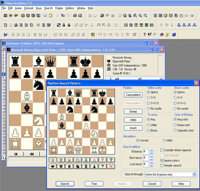 Search options 9 position search pattern dialog window