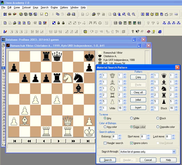 Search options 20 search by material database dialog window