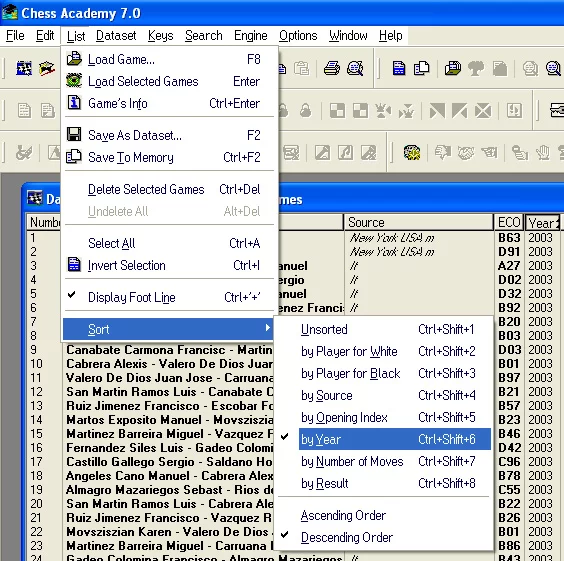 Sortings 17 sort years menu