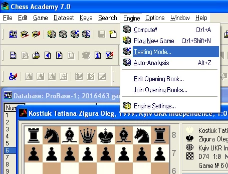 Chess Engine 11 testing mode