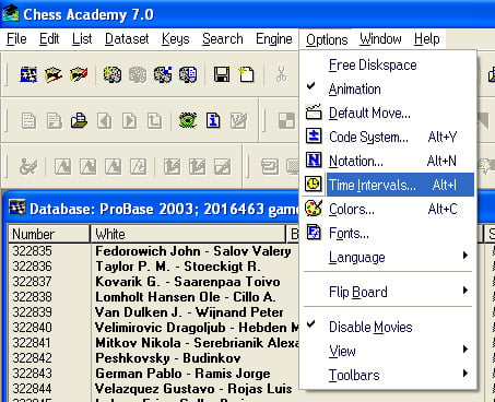 time intervals options menu